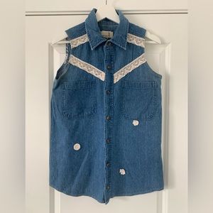 MOVING SALE | Women’s Urban Outfitters Sleeveless Denim Top, Crochet Details